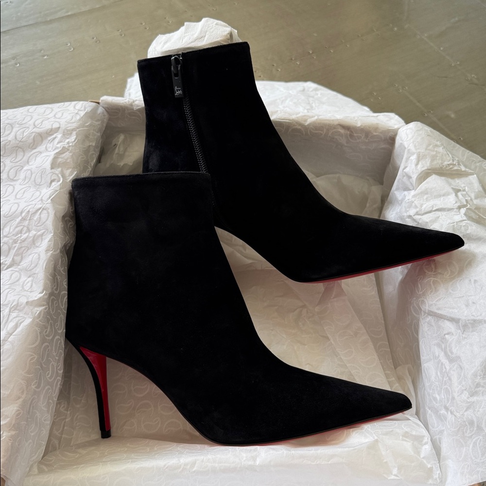 Christian Louboutin so apostropha black suede boot booty 80mm stiletto sz 37.5 - Picture 7 of 10